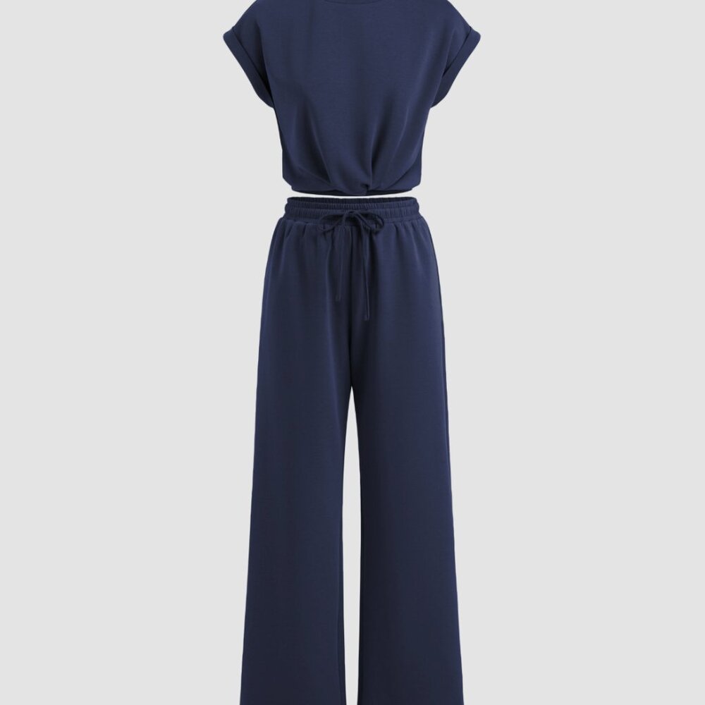 Cider Matched Two-Piece Set straight leg crop top dark navy size XL - Picture 8 of 10